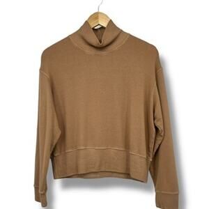 Monrow Supersoft Fleece Mock Neck Slouchy Sweatshirt Camel Brown Women's M